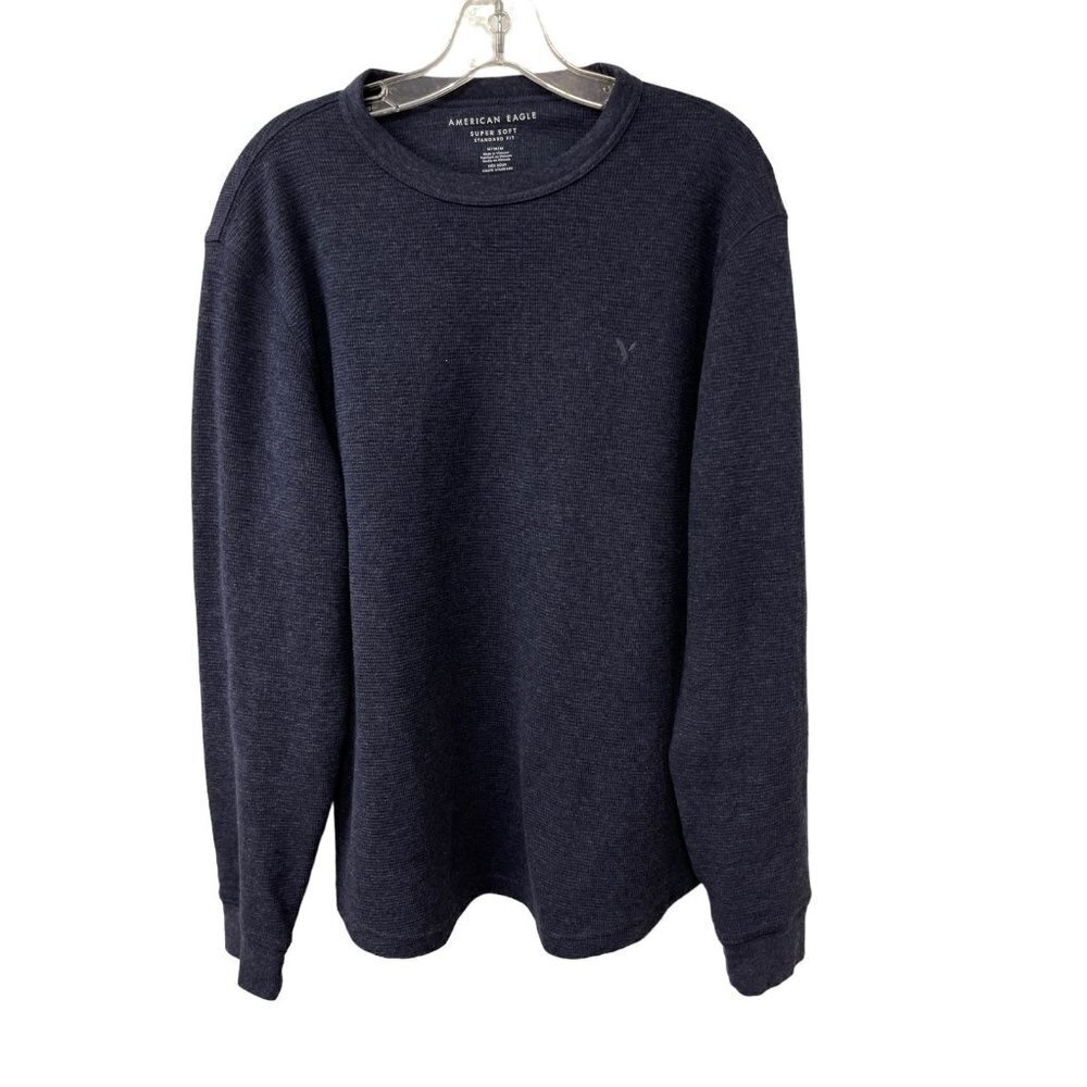 American Eagle Outfitters Navy Long Sleeve Super Soft Waffle Knit Shirt M